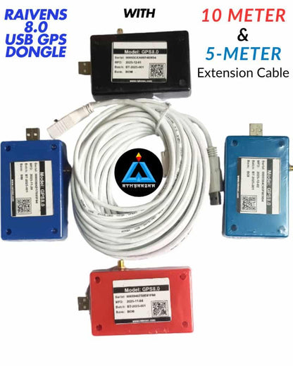 Raivens 8.0 USB GPS Dongle with 10 & 5 Meters Extension Cables